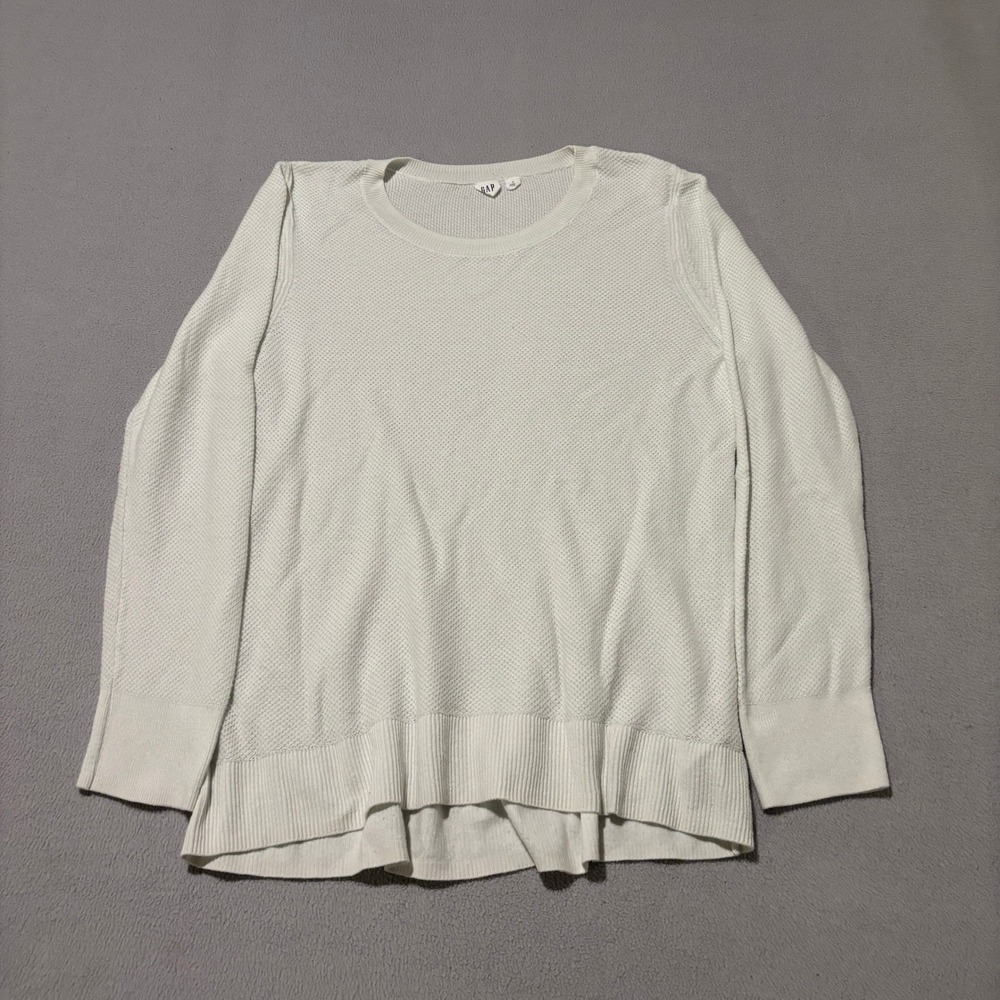 GAP Mens White Textured Knit Crewneck Sweater Medium Long Sleeve Pullover